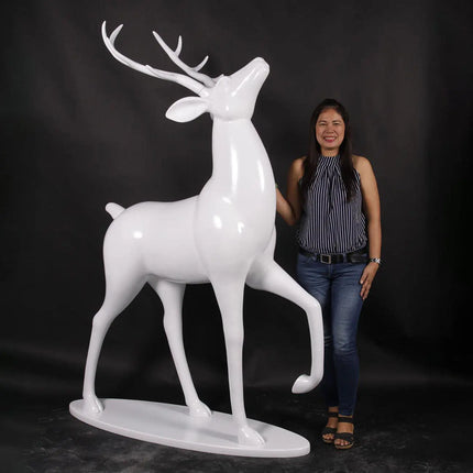 White Royal Stag Deer On Base Life Size Statue LM Treasures - H