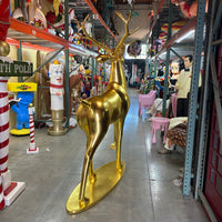 Gold Royal Stag Deer On Base Life Size Statue - LM Treasures 