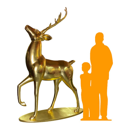 Gold Royal Stag Deer On Base Life Size Statue - LM Treasures 