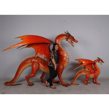 Small Red Dragon Standing Life Size Statue - LM Treasures 