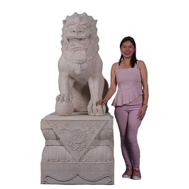 Stone Foo Dog Male On Base Chinese Lion Statue - LM Treasures 