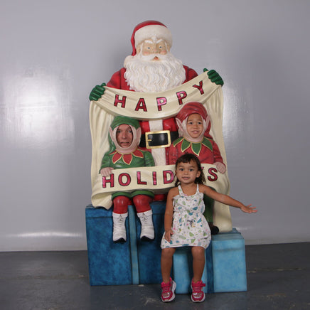 Santa Claus Happy Holidays Photo Op Life Size Statue - LM Treasures 