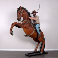 Cowboy On Rearing Horse Life Size Statue - LM Treasures 