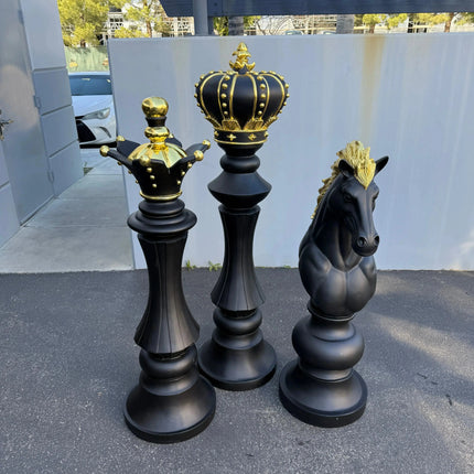 Black Chess Pieces Set of 3 Life Size Statues LM Treasures - H