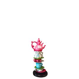 Small Stacked Pink Teapot Table Top Statue - LM Treasures 