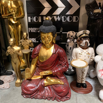 Sitting Gold and Red Buddha Statue - LM Treasures 