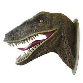 Green Velociraptor Dinosaur Head Life Size Statue - LM Treasures 