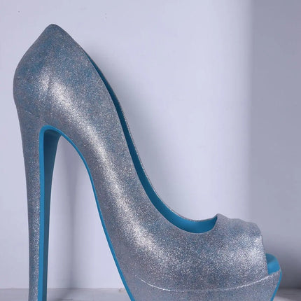Blue Stiletto High Heel Shoe Over Sized Statue LM Treasures - H