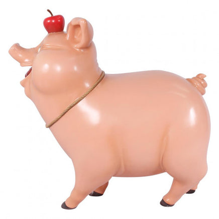 Comic Pig With Apple Life Size Statue - LM Treasures 