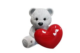 White Teddy Bear With Heart Over Sized Statue - LM Treasures 