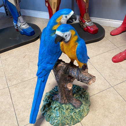 Blue Gold Macaw Lover Parrot On Branch Statue - LM Treasures 