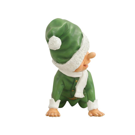 Green Elf Crawling Over Sized Statue