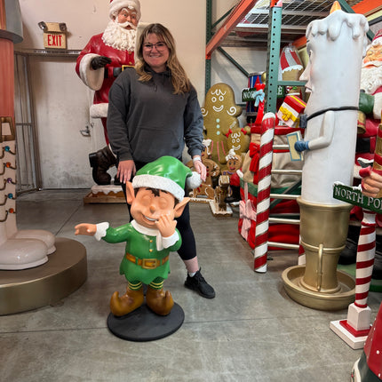Green Elf Laughing Over Sized Statue