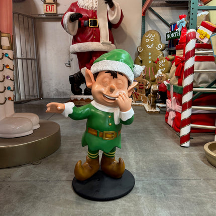 Green Elf Laughing Over Sized Statue