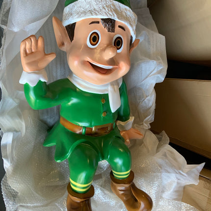 Green Elf Sitting Over Sized Statue