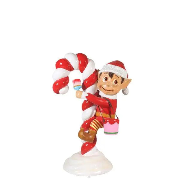 Red Elf On Candy Cane Statue LM Treasures - T