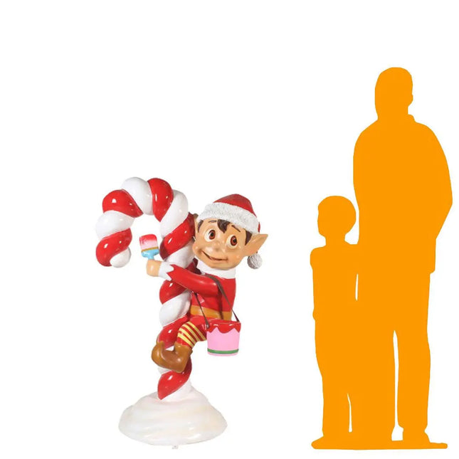 Red Elf On Candy Cane Statue LM Treasures - T