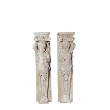 Cherub Stone Column Set Life Size Statue - LM Treasures 