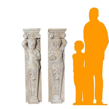 Cherub Stone Column Set Life Size Statue - LM Treasures 