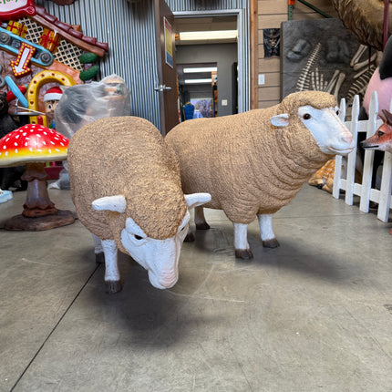 Merino Ewe Sheep Head Down Life Size Statue