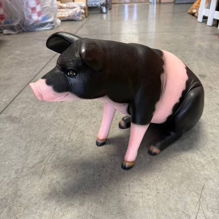 Baby Sitting Black And Pink Pig Life Size Statue