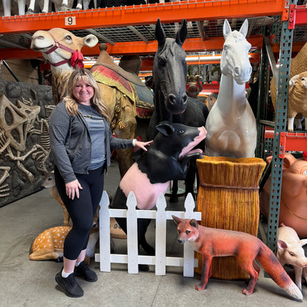 Curious Black And Pink Pig Life Size Statue