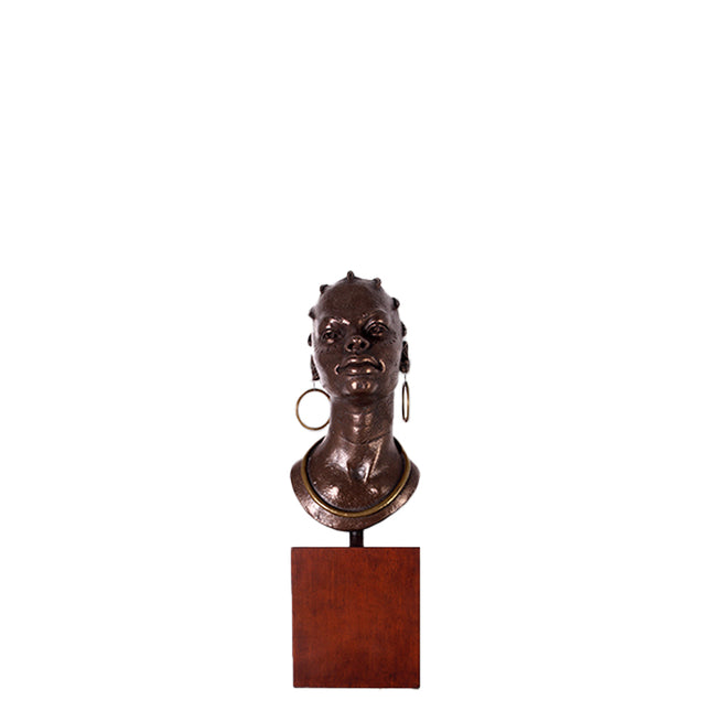 African Female Head on Base Statue