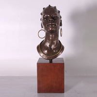 Bronze African Female Head on Base Statue