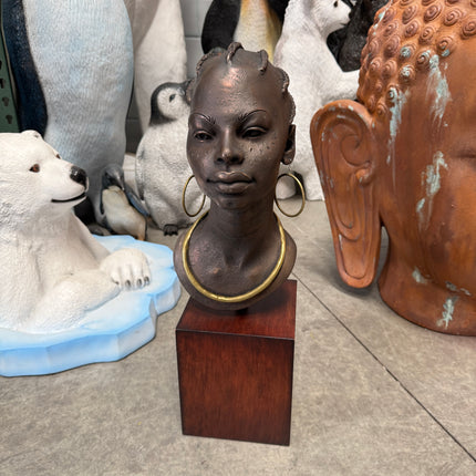 African Female Head on Base Statue