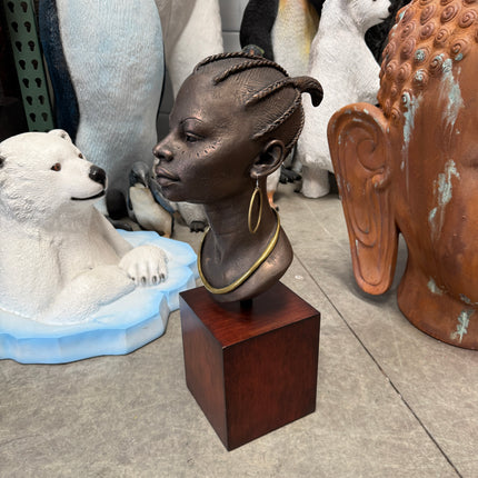 African Female Head on Base Statue