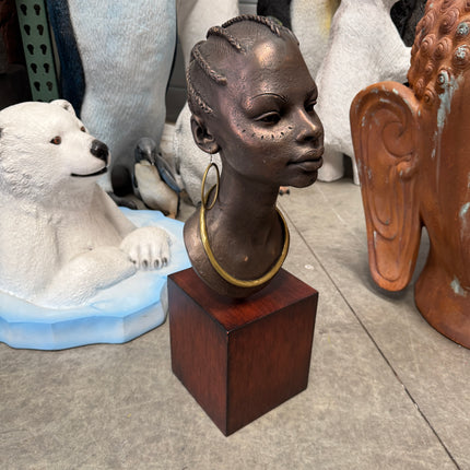 African Female Head on Base Statue