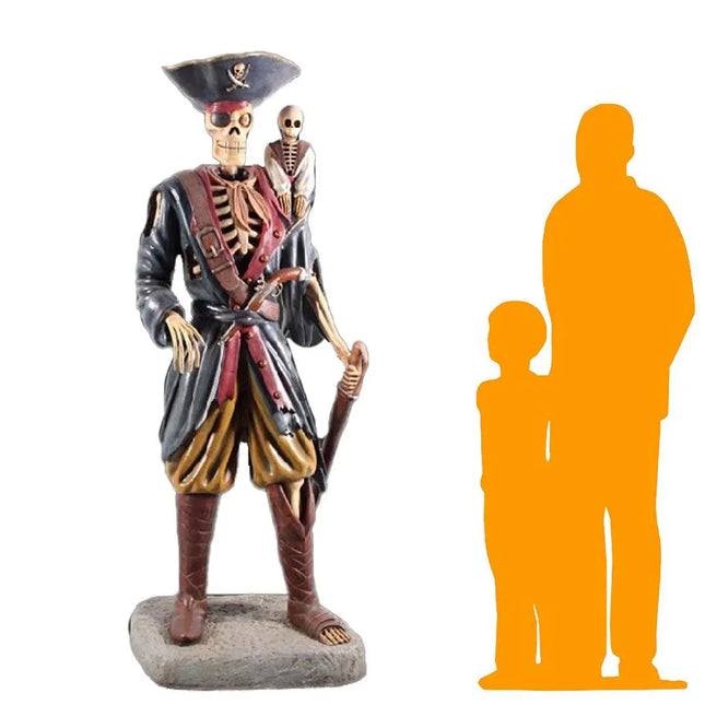 Pirate Skeleton With Monkey Life Size Statue LM Treasures - H