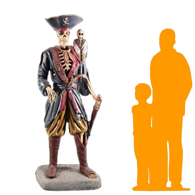 Pirate Skeleton With Monkey Life Size Statue