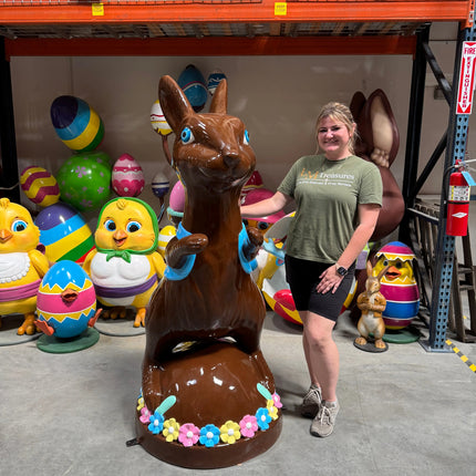 Chocolate Easter Bunny on Base Life Size Statue