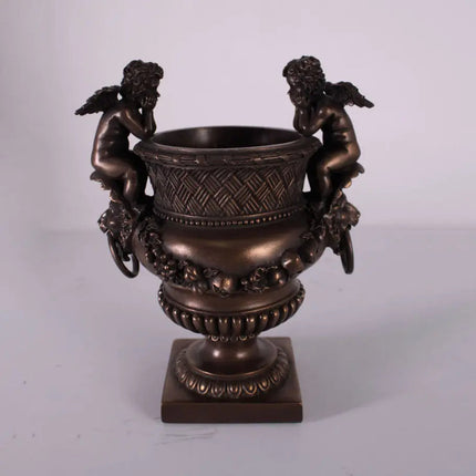 Small Bronze Angels and Lion Urn Statue LM Treasures - H