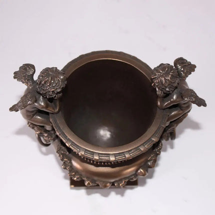 Small Bronze Angels and Lion Urn Statue LM Treasures - H