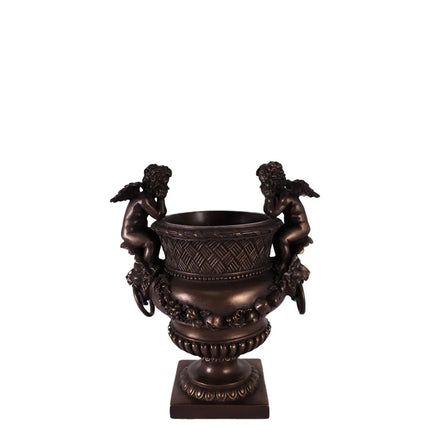 Small Bronze Angels and Lion Urn Statue LM Treasures - H