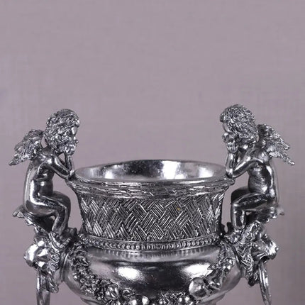 Small Silver Angels and Lion Urn Statue LM Treasures - H
