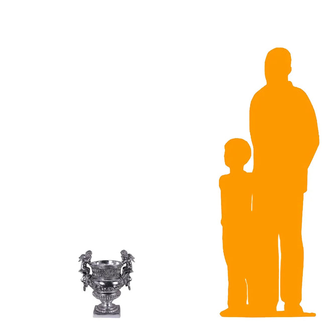 Small Silver Angels and Lion Urn Statue LM Treasures - H