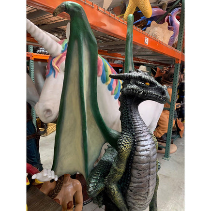 Green Dragon On Post Life Size Statue - LM Treasures 