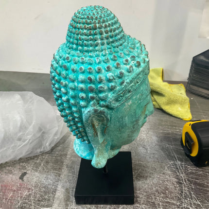 Ancient Buddha Head on Stand Statue