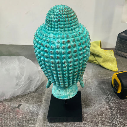 Ancient Buddha Head on Stand Statue