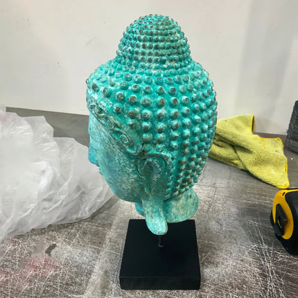 Ancient Buddha Head on Stand Statue