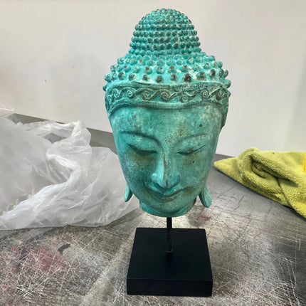 Ancient Buddha Head on Stand Statue