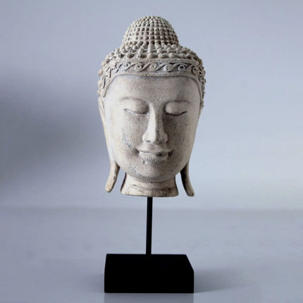 Ancient Buddha Head on Stand Stone Finish Statue LM Treasures - H