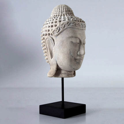 Ancient Buddha Head on Stand Stone Finish Statue LM Treasures - H