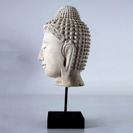 Ancient Buddha Head on Stand Stone Finish Statue LM Treasures - H