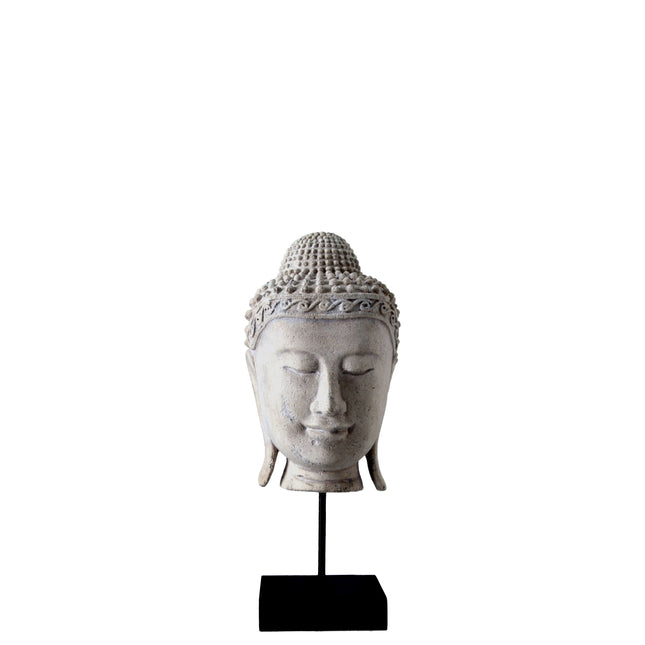 Ancient Buddha Head on Stand Stone Finish Statue LM Treasures - H