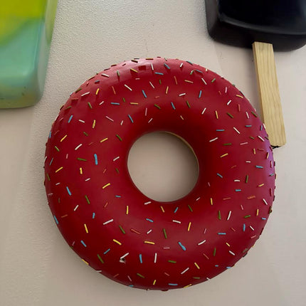 Large Donut Red with Sprinkles Over Sized Statue