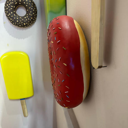Large Donut Red with Sprinkles Over Sized Statue